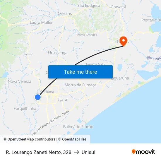 R. Lourenço Zaneti Netto, 328 to Unisul map
