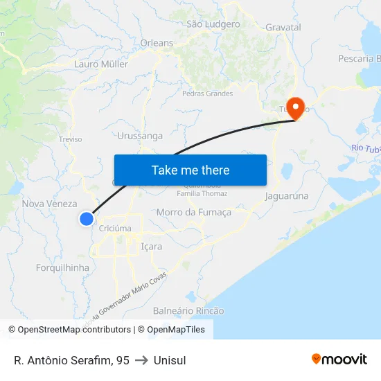 R. Antônio Serafim, 95 to Unisul map