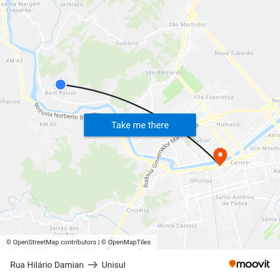 Rua Hilário Damian to Unisul map