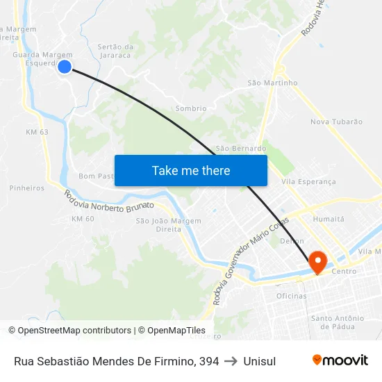 Rua Sebastião Mendes De Firmino, 394 to Unisul map