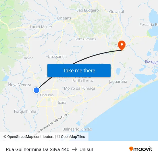 Rua Guilhermina Da Silva 440 to Unisul map