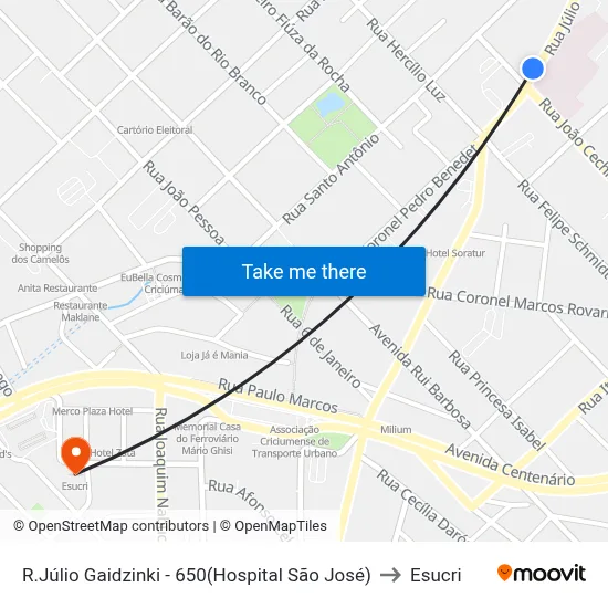R.Júlio Gaidzinki - 650(Hospital São José) to Esucri map
