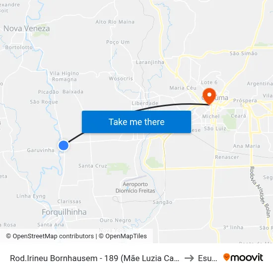 Rod.Irineu Bornhausem - 189 (Mãe Luzia Campo) to Esucri map