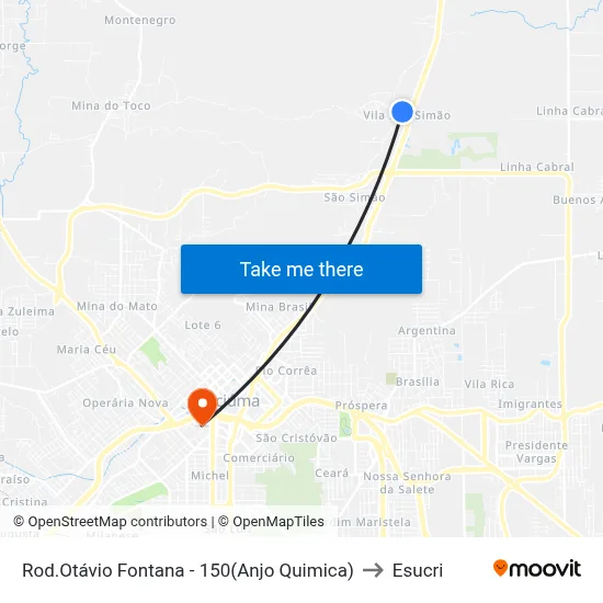 Rod.Otávio Fontana - 150(Anjo Quimica) to Esucri map