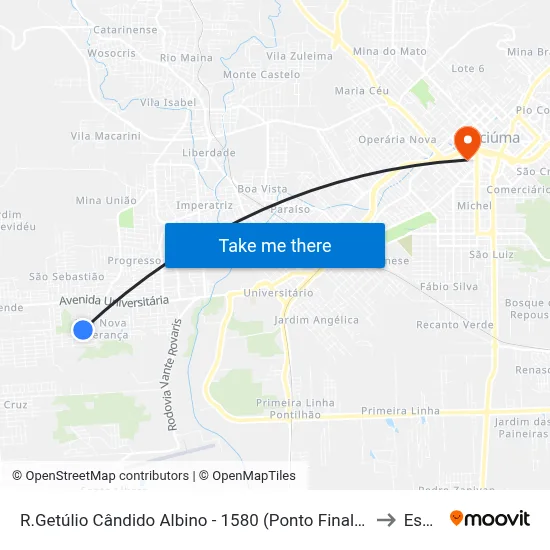 R.Getúlio Cândido Albino - 1580 (Ponto Final Esperança) to Esucri map