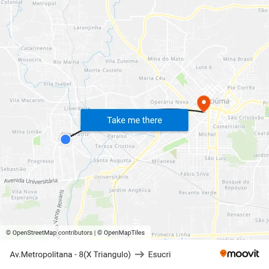 Av.Metropolitana - 8(X Triangulo) to Esucri map
