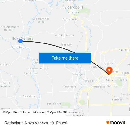 Rodoviaria Nova Veneza to Esucri map