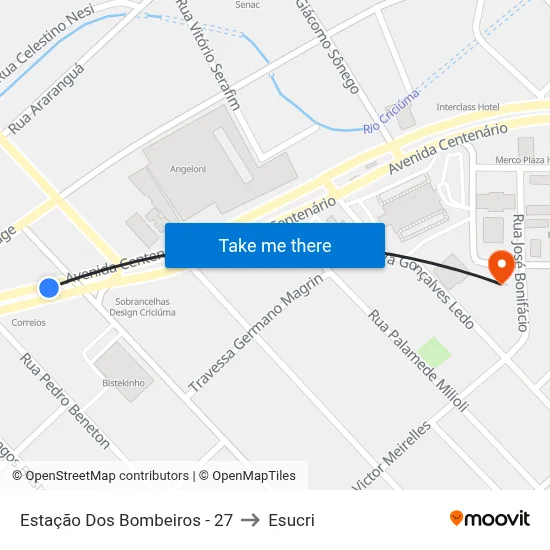 Estação Dos Bombeiros - 27 to Esucri map