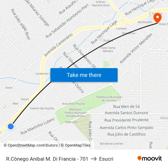 R.Cônego Aníbal M. Di Francia - 701 to Esucri map