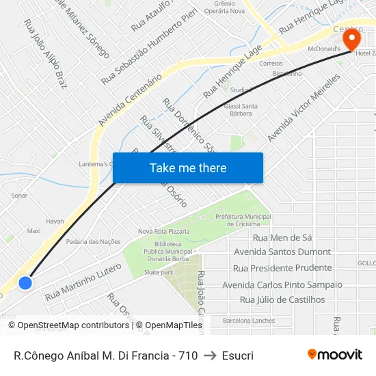 R.Cônego Aníbal M. Di Francia - 710 to Esucri map