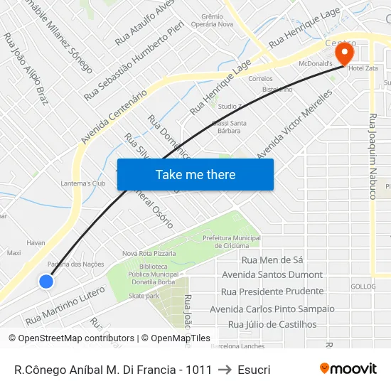 R.Cônego Aníbal M. Di Francia - 1011 to Esucri map