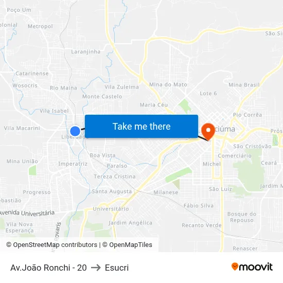 Av.João Ronchi - 20 to Esucri map