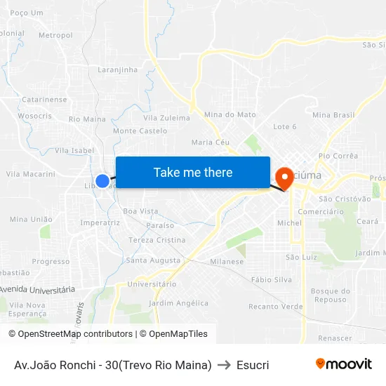 Av.João Ronchi - 30(Trevo Rio Maina) to Esucri map