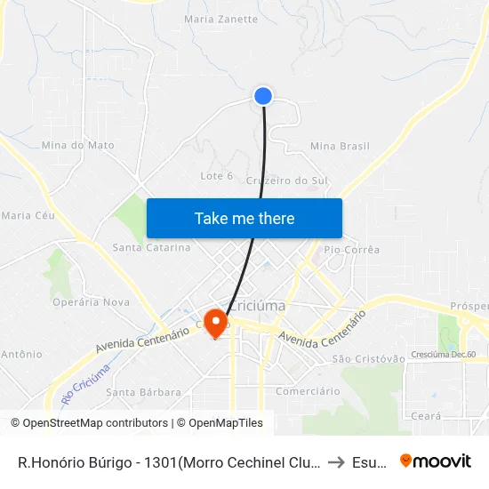 R.Honório Búrigo - 1301(Morro Cechinel Club) to Esucri map