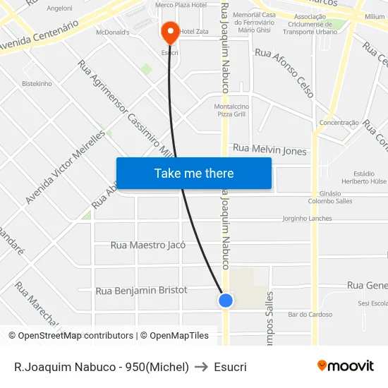 R.Joaquim Nabuco - 950(Michel) to Esucri map