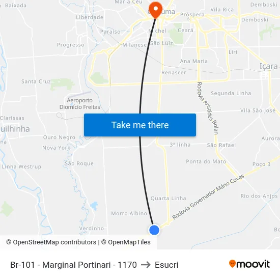 Br-101 - Marginal Portinari - 1170 to Esucri map