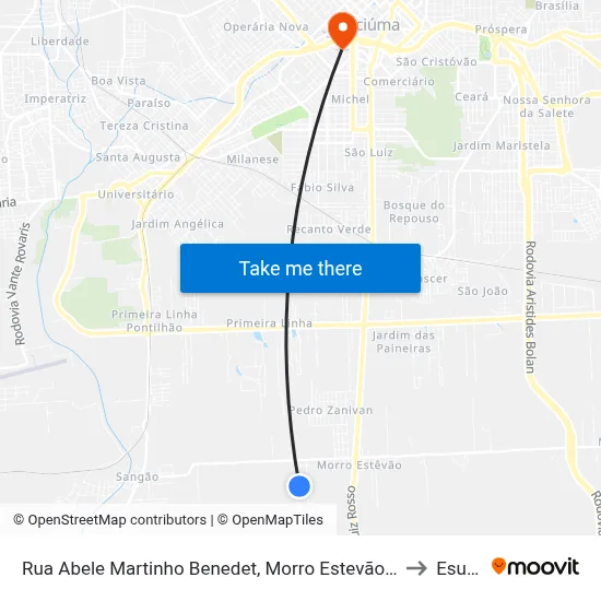 Rua Abele Martinho Benedet, Morro Estevão - 350 to Esucri map