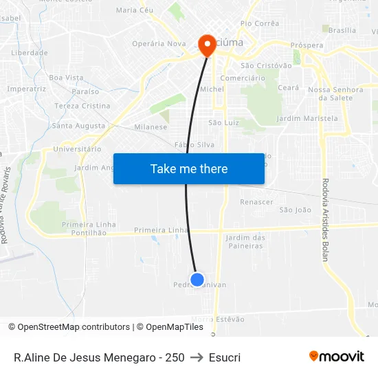 R.Aline De Jesus Menegaro - 250 to Esucri map