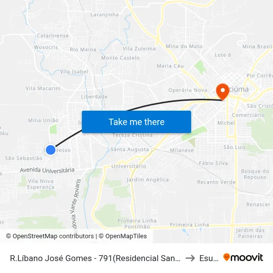 R.Líbano José Gomes - 791(Residencial Santa Luzia) to Esucri map