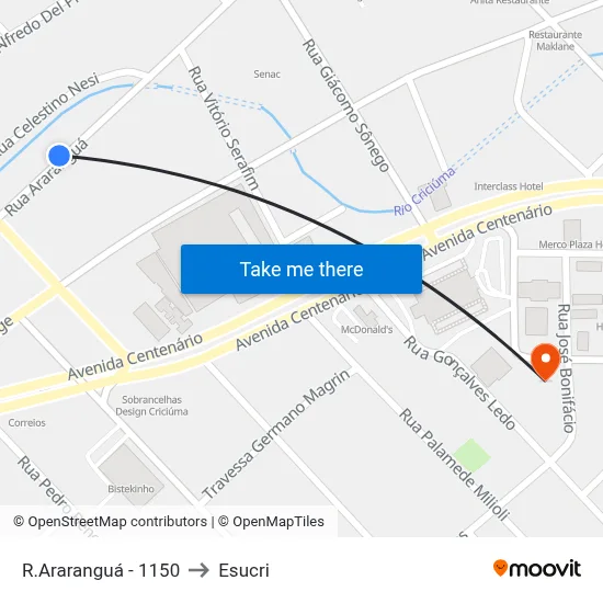 R.Araranguá - 1150 to Esucri map