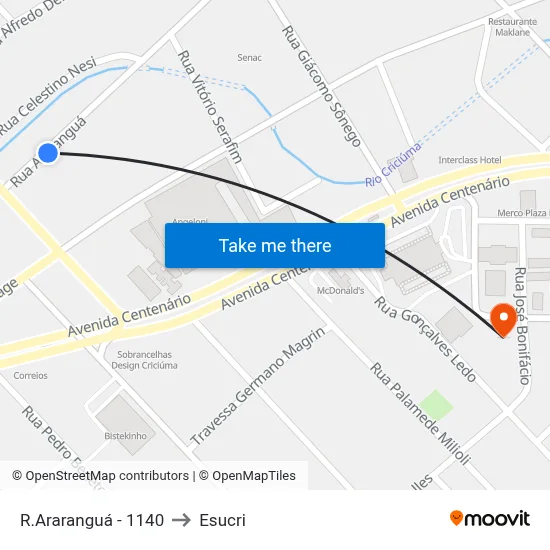 R.Araranguá - 1140 to Esucri map
