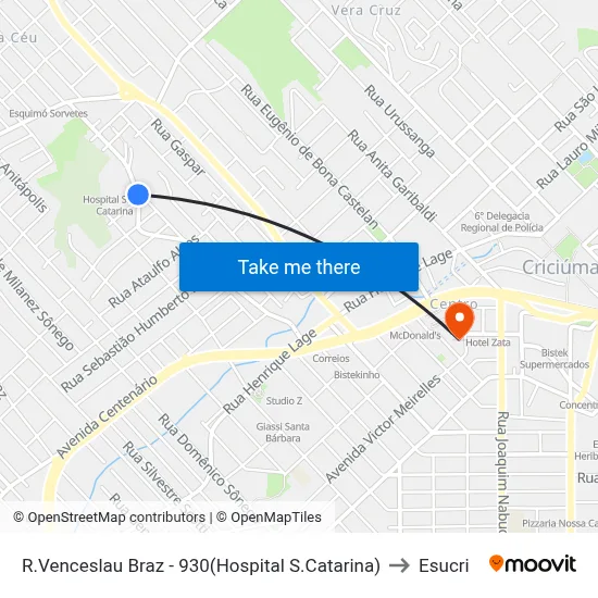 R.Venceslau Braz - 930(Hospital S.Catarina) to Esucri map