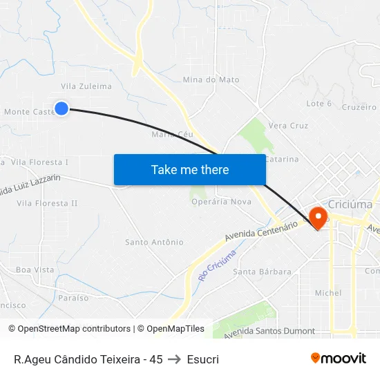 R.Ageu Cândido Teixeira - 45 to Esucri map