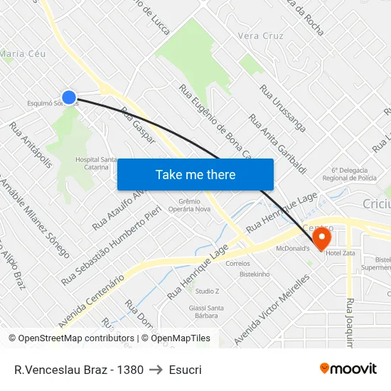 R.Venceslau Braz - 1380 to Esucri map