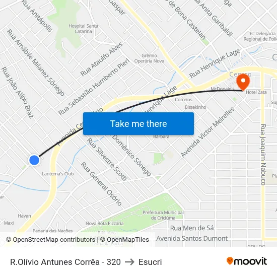 R.Olívio Antunes Corrêa - 320 to Esucri map