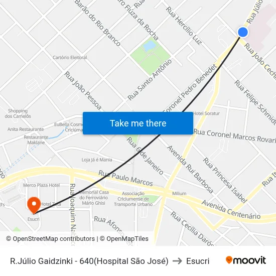 R.Júlio Gaidzinki - 640(Hospital São José) to Esucri map
