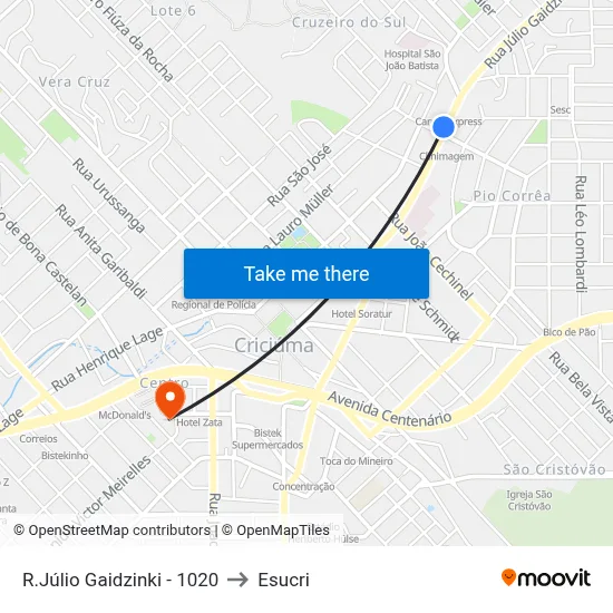 R.Júlio Gaidzinki - 1020 to Esucri map