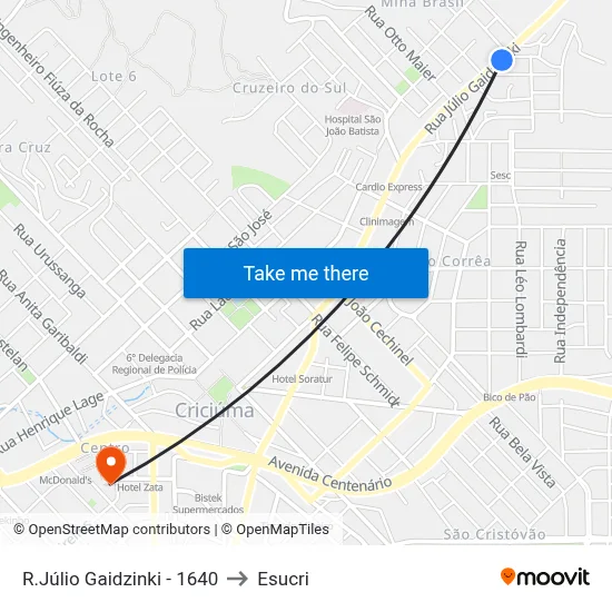R.Júlio Gaidzinki - 1640 to Esucri map
