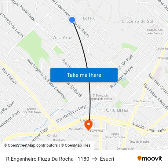 R.Engenheiro Fiuza Da Rocha - 1180 to Esucri map