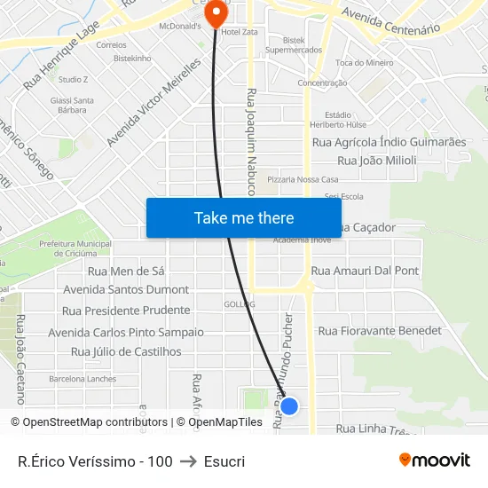 R.Érico Veríssimo - 100 to Esucri map