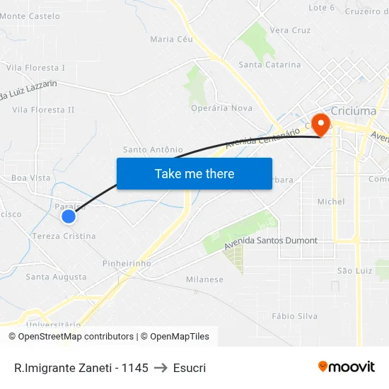 R.Imigrante Zaneti - 1145 to Esucri map