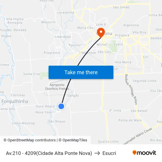 Av.210 - 4209(Cidade Alta Ponte Nova) to Esucri map
