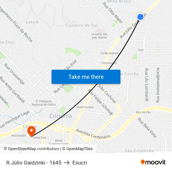 R.Júlio Gaidzinki - 1645 to Esucri map