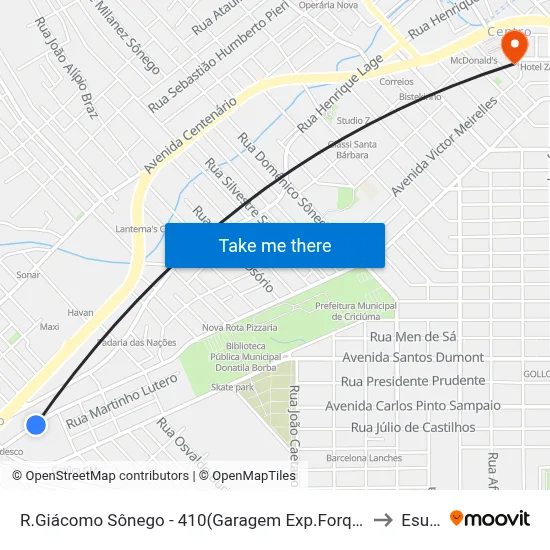 R.Giácomo Sônego - 410(Garagem Exp.Forquilhinha) to Esucri map