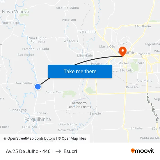 Av.25 De Julho - 4461 to Esucri map