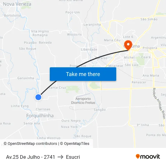 Av.25 De Julho - 2741 to Esucri map