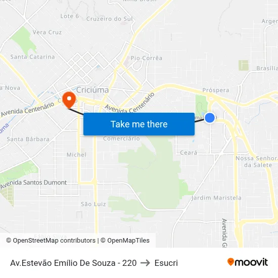 Av.Estevão Emílio De Souza - 220 to Esucri map