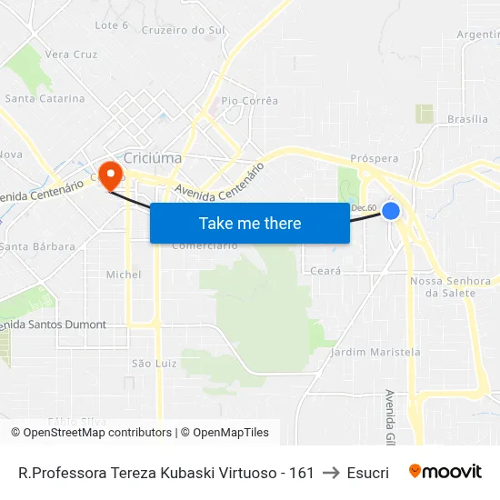 R.Professora Tereza Kubaski Virtuoso - 161 to Esucri map