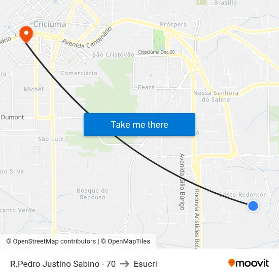 R.Pedro Justino Sabino - 70 to Esucri map
