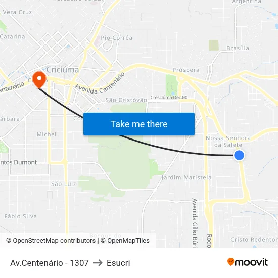 Av.Centenário - 1307 to Esucri map