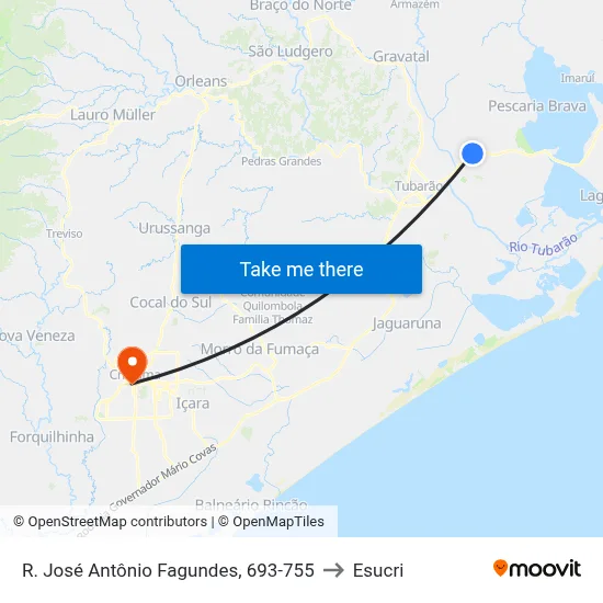R. José Antônio Fagundes, 693-755 to Esucri map