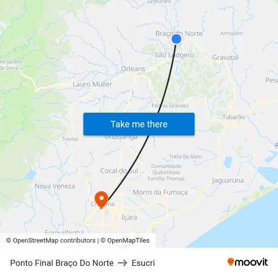 Ponto Final Braço Do Norte to Esucri map
