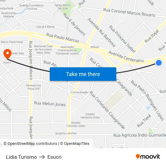 Lidia Turismo to Esucri map