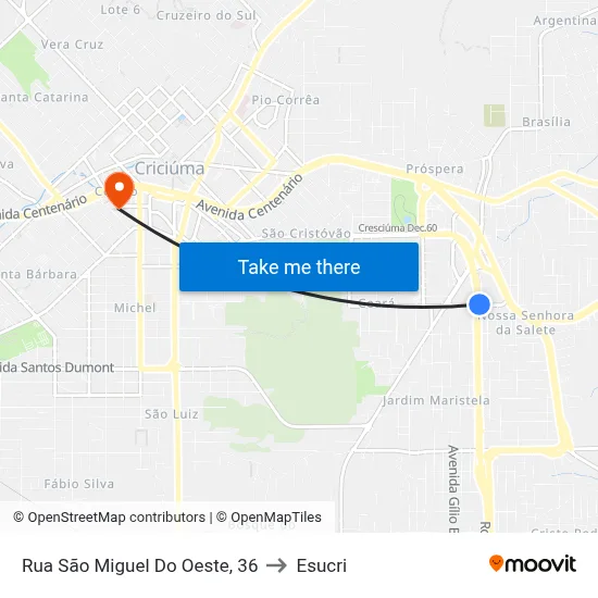 Rua São Miguel Do Oeste, 36 to Esucri map