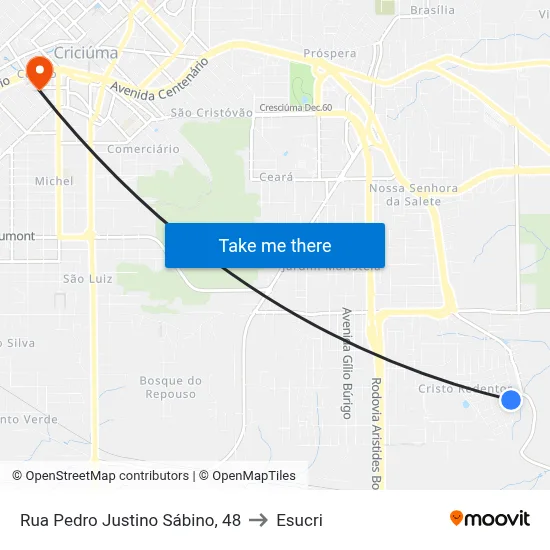 Rua Pedro Justino Sábino, 48 to Esucri map