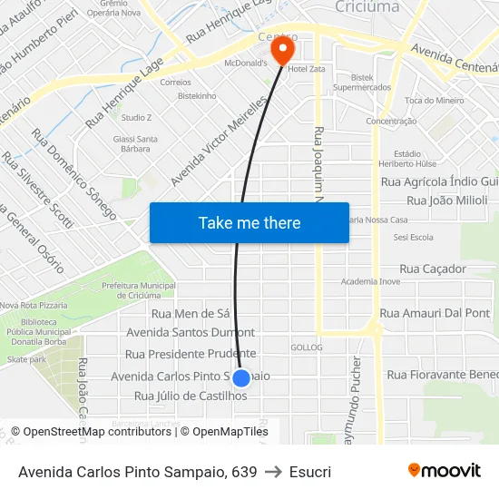Avenida Carlos Pinto Sampaio, 639 to Esucri map